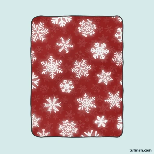 Glowing Snowflakes On Red Background Fleece Blanket 1