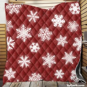 Glowing Snowflakes On Red Background Quilt Blanket