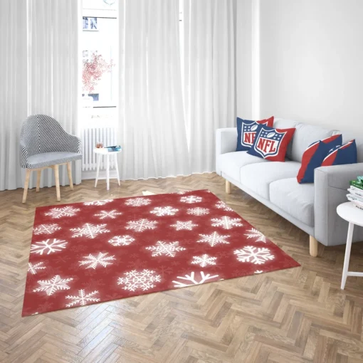 Glowing Snowflakes On Red Background Rug 2