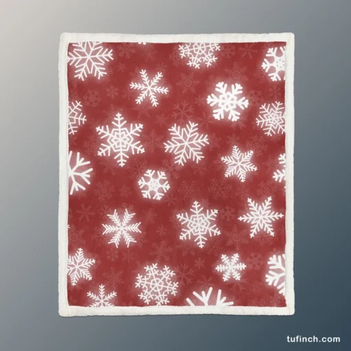 Glowing Snowflakes On Red Background Sherpa Fleece Blanket 1