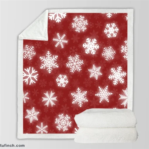 Glowing Snowflakes On Red Background Sherpa Fleece Blanket