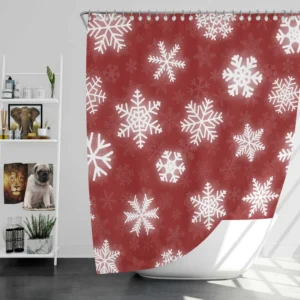 Glowing Snowflakes On Red Background Shower Curtain