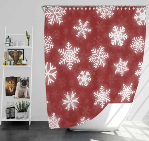 Glowing Snowflakes On Red Background Shower Curtain