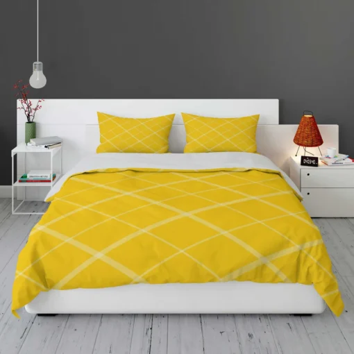 Gold Yellow White Diagonal Pattern Bedding Set 1