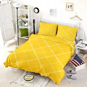 Gold Yellow White Diagonal Pattern Bedding Set