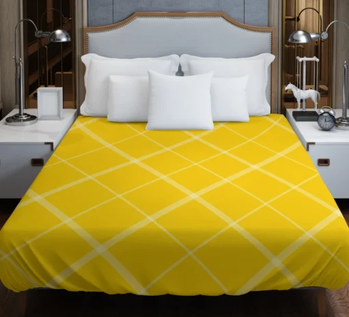 Gold Yellow White Diagonal Pattern Duvet Cover