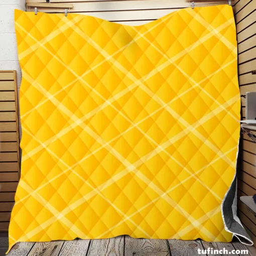 Gold Yellow White Diagonal Pattern Quilt Blanket