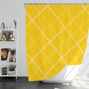 Gold Yellow White Diagonal Pattern Shower Curtain