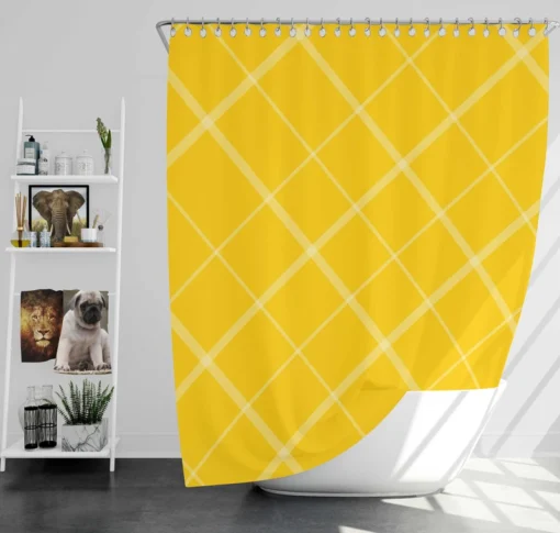 Gold Yellow White Diagonal Pattern Shower Curtain