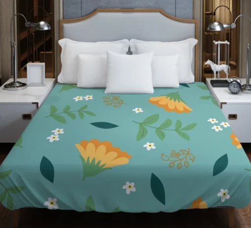 Golden Dyssodia Flowers Duvet Cover