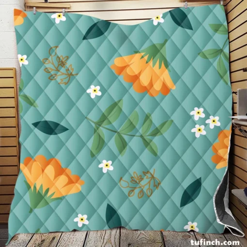 Golden Dyssodia Flowers Quilt Blanket