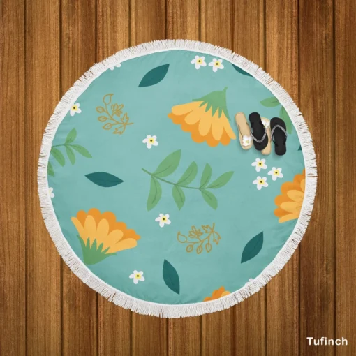 Golden Dyssodia Flowers Round Beach Towel