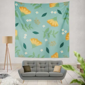 Golden Dyssodia Flowers Wall Tapestry