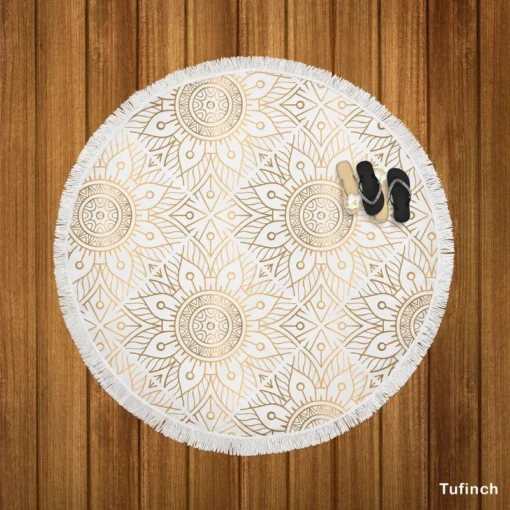 Golden Mandala Ornamental Round Beach Towel