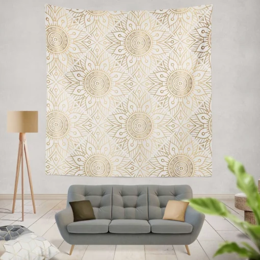 Golden Mandala Ornamental Wall Tapestry