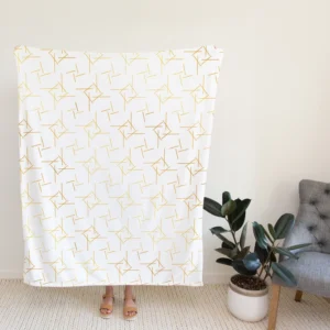 Golden Pattern with Lines and Squares Fleece Blanket