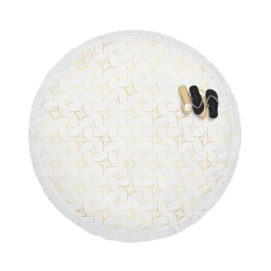 Golden Pattern with Lines and Squares Round Beach Towel