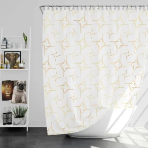 Golden Pattern with Lines and Squares Shower Curtain