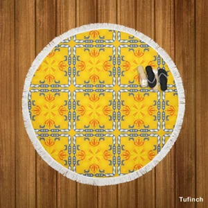 Golden Yellow Italian Design Round Beach Towel