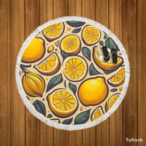 Golden Yellow Lemons Round Beach Towel