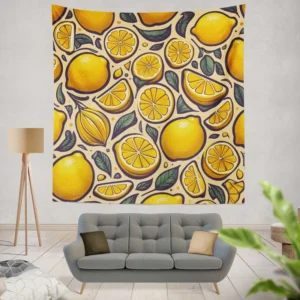 Golden Yellow Lemons Wall Tapestry