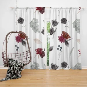 Gothic Watercolor Floral Pattern Curtain