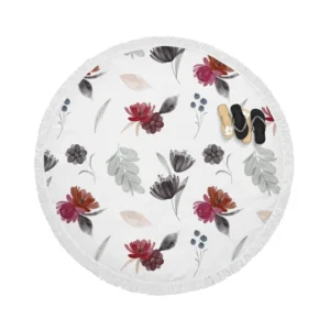 Gothic Watercolor Floral Pattern Round Beach Towel