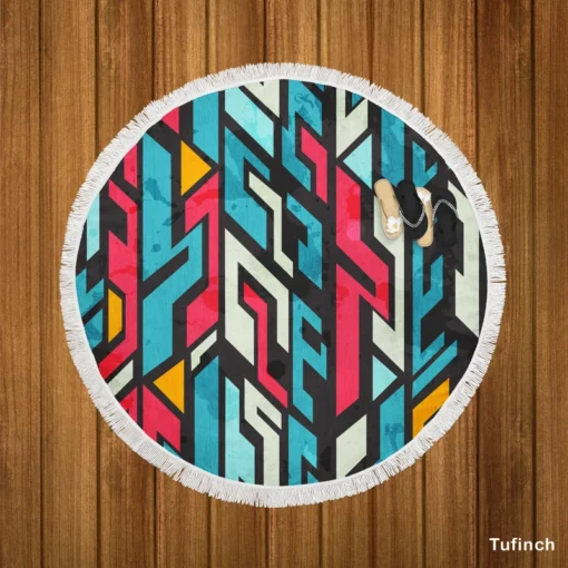 Graffiti-inspired Seamless Design Round Beach Towel