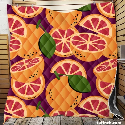 Grapefruit Slice And Grapefruit Quilt Blanket