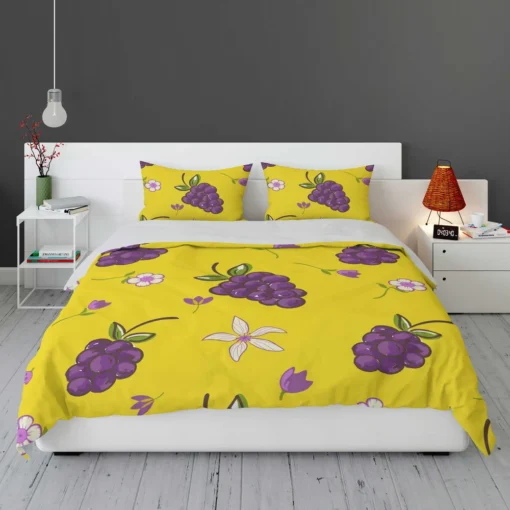 Grapes Bunch And Flowers In Yellow Bedding Set 1