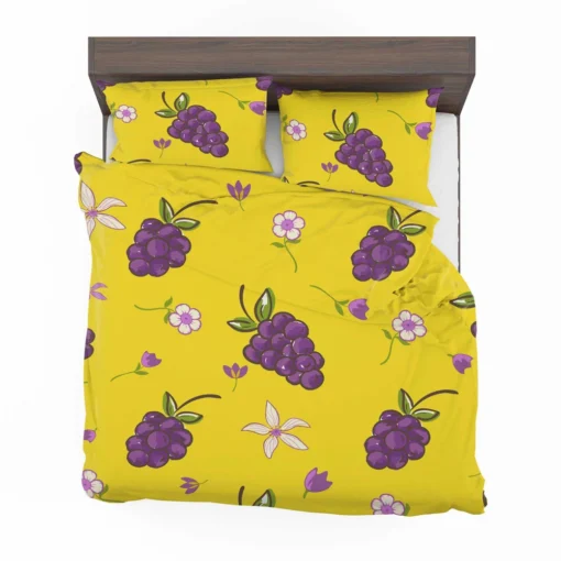 Grapes Bunch And Flowers In Yellow Bedding Set 2