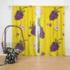 Grapes Bunch And Flowers In Yellow Curtain