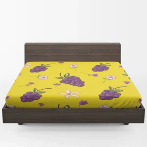 Grapes Bunch And Flowers In Yellow Fitted Sheet 1