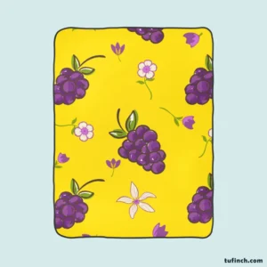 Grapes Bunch And Flowers In Yellow Fleece Blanket 1