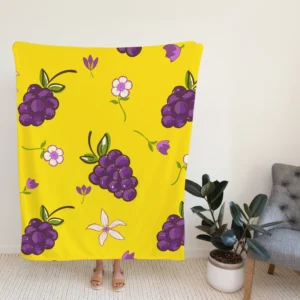 Grapes Bunch And Flowers In Yellow Fleece Blanket