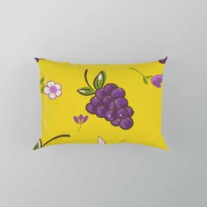 Grapes Bunch And Flowers In Yellow Pillow Case