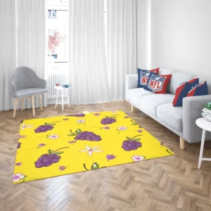 Grapes Bunch And Flowers In Yellow Rug 2