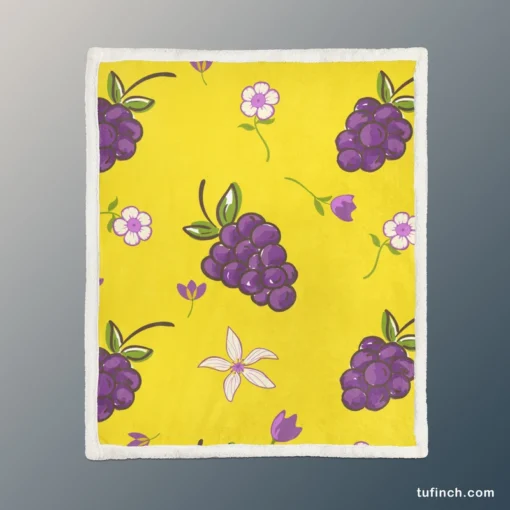 Grapes Bunch And Flowers In Yellow Sherpa Fleece Blanket 1