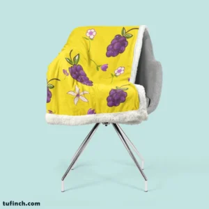 Grapes Bunch And Flowers In Yellow Sherpa Fleece Blanket 2