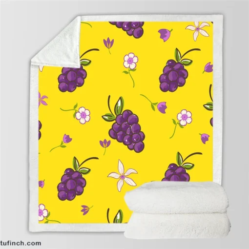 Grapes Bunch And Flowers In Yellow Sherpa Fleece Blanket