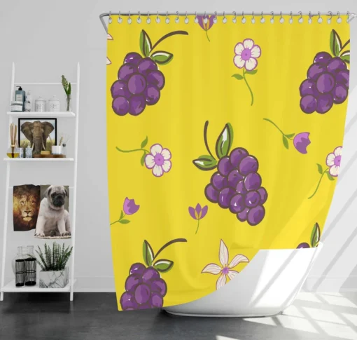 Grapes Bunch And Flowers In Yellow Shower Curtain