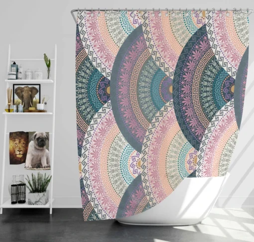 Greek Meander Round Ornament Shower Curtain