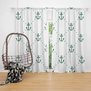 Green Anchor Triangle Pattern On White Curtain