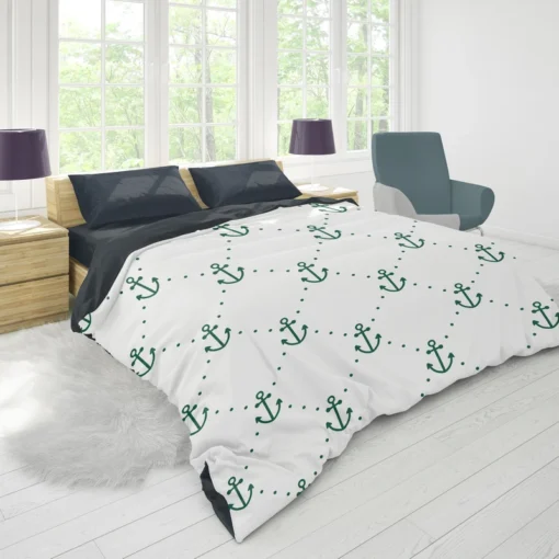 Green Anchor Triangle Pattern On White Duvet Cover 1