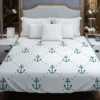 Green Anchor Triangle Pattern On White Duvet Cover