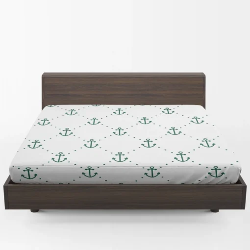 Green Anchor Triangle Pattern On White Fitted Sheet 1