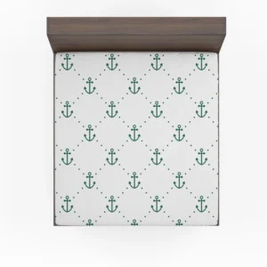 Green Anchor Triangle Pattern On White Fitted Sheet