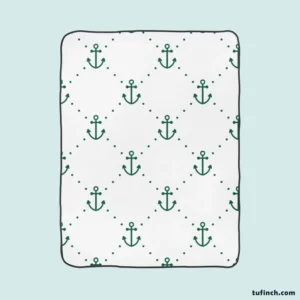 Green Anchor Triangle Pattern On White Fleece Blanket 1