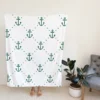 Green Anchor Triangle Pattern On White Fleece Blanket