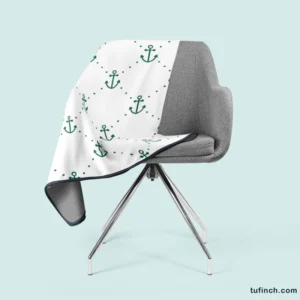 Green Anchor Triangle Pattern On White Fleece Blanket 2